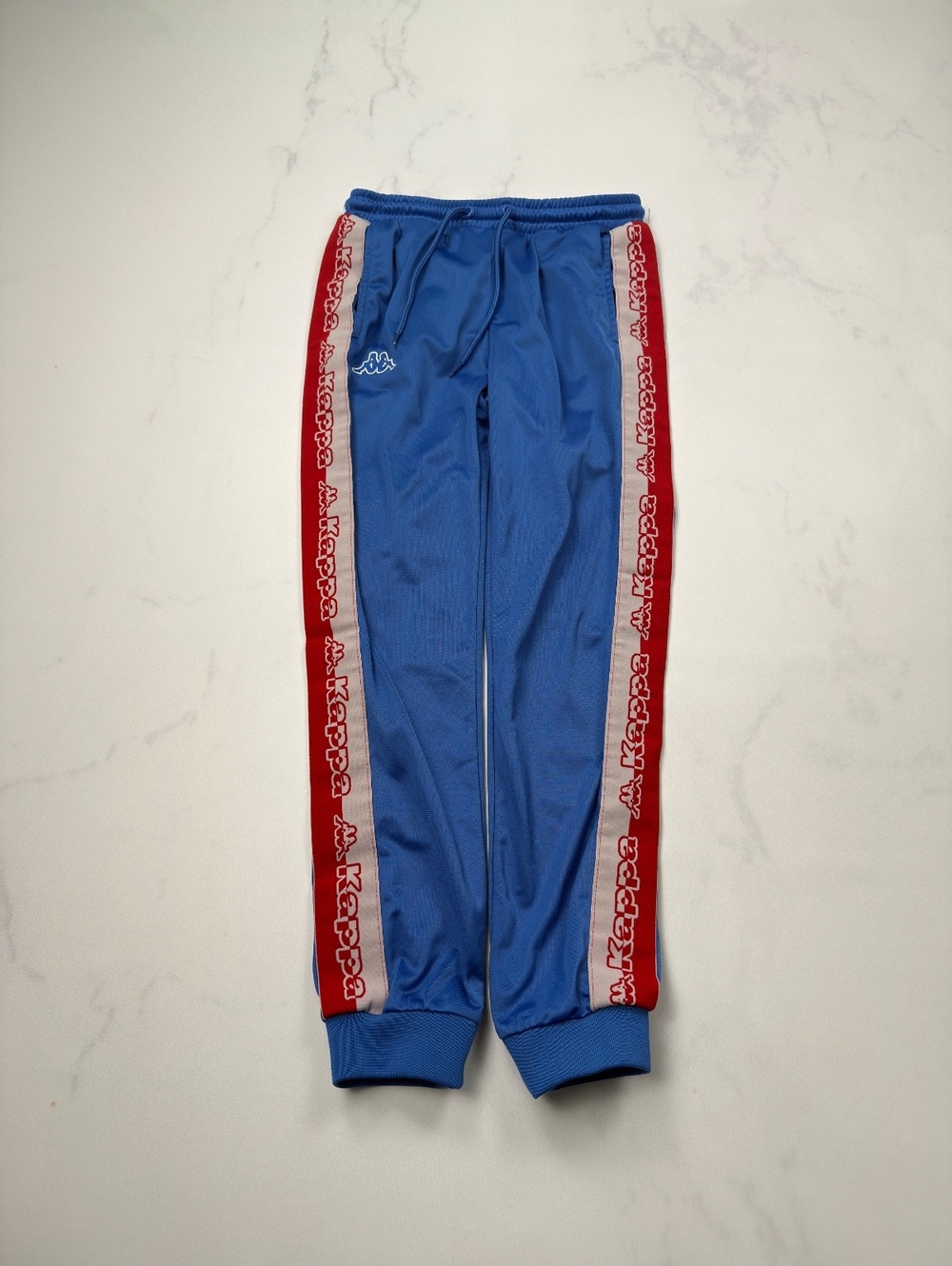 Kappa Tracksuit Pants Blue Red Stripe Logo - Boys 12